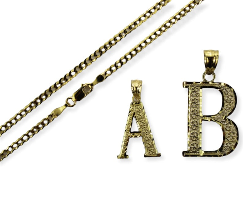 10K Yellow Gold Diamond Cut Initial Necklace