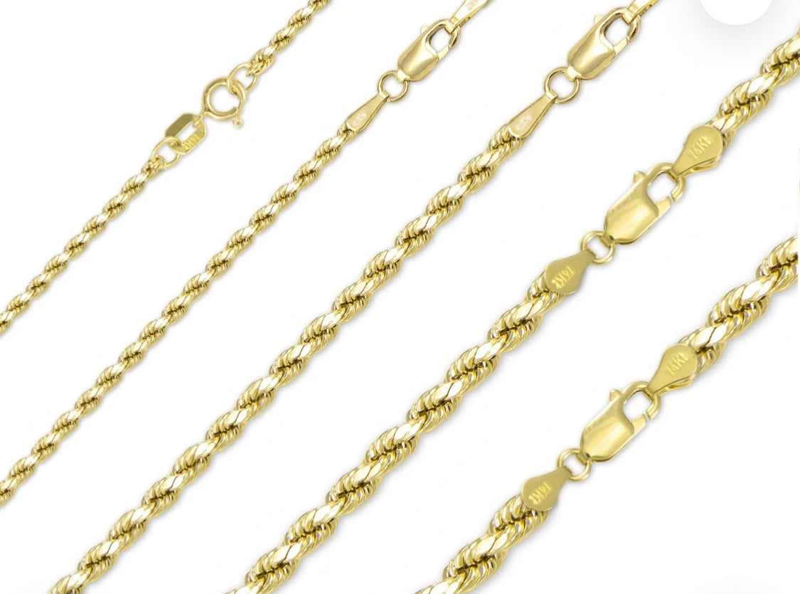 14K Yellow Gold Hollow Rope Chain