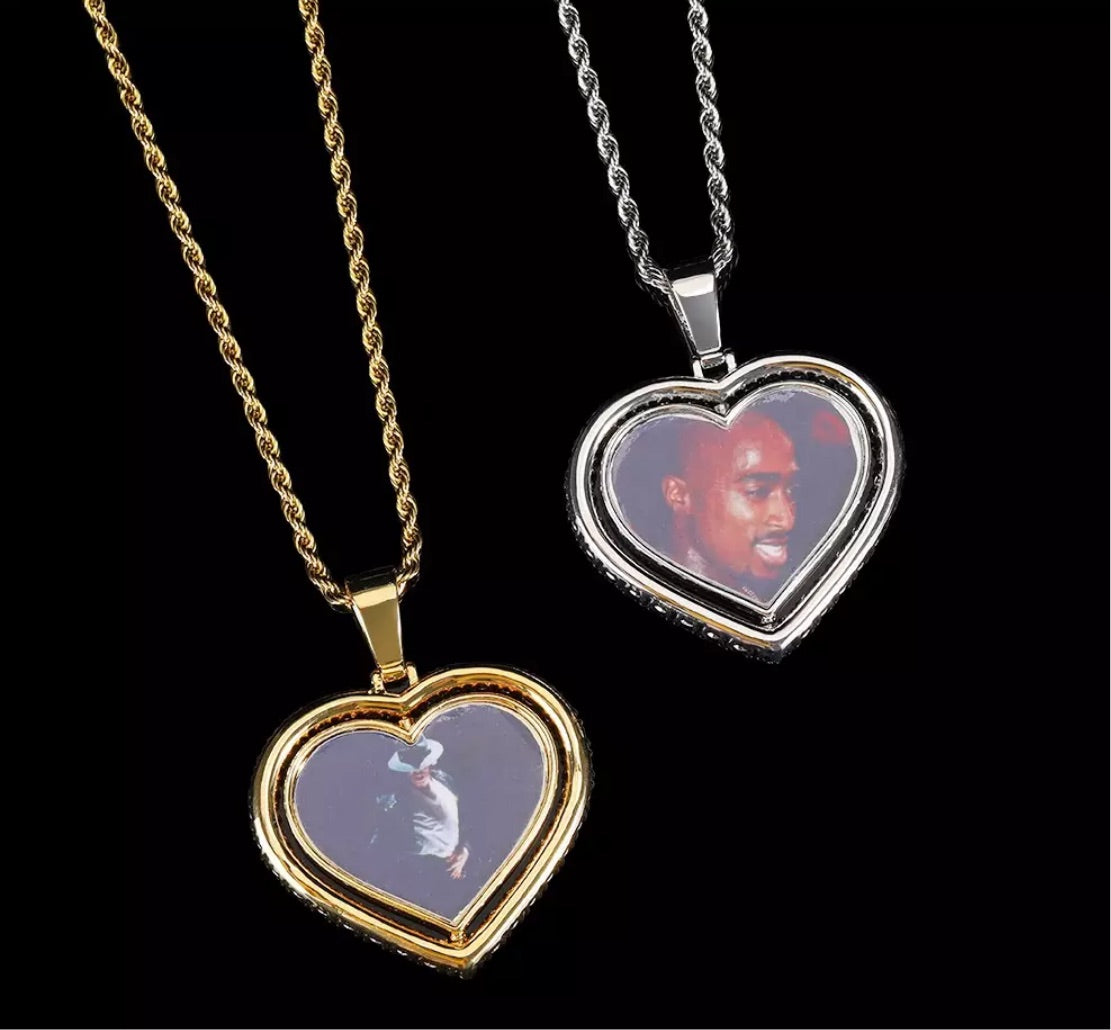 Double Face Heart Photo Necklace