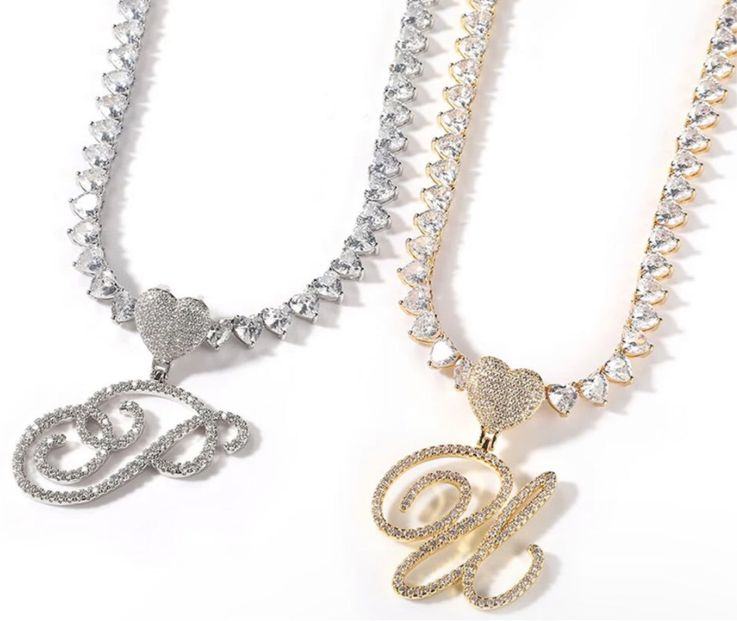 Initial Heart Tennis Necklace