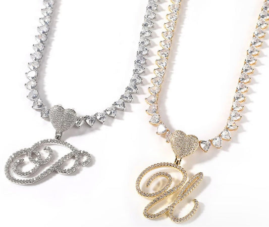 Initial Heart Tennis Necklace