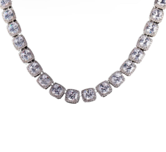 Square Cluster Tennis Necklace