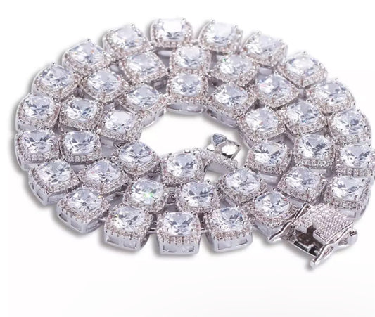 Square Cluster Tennis Necklace