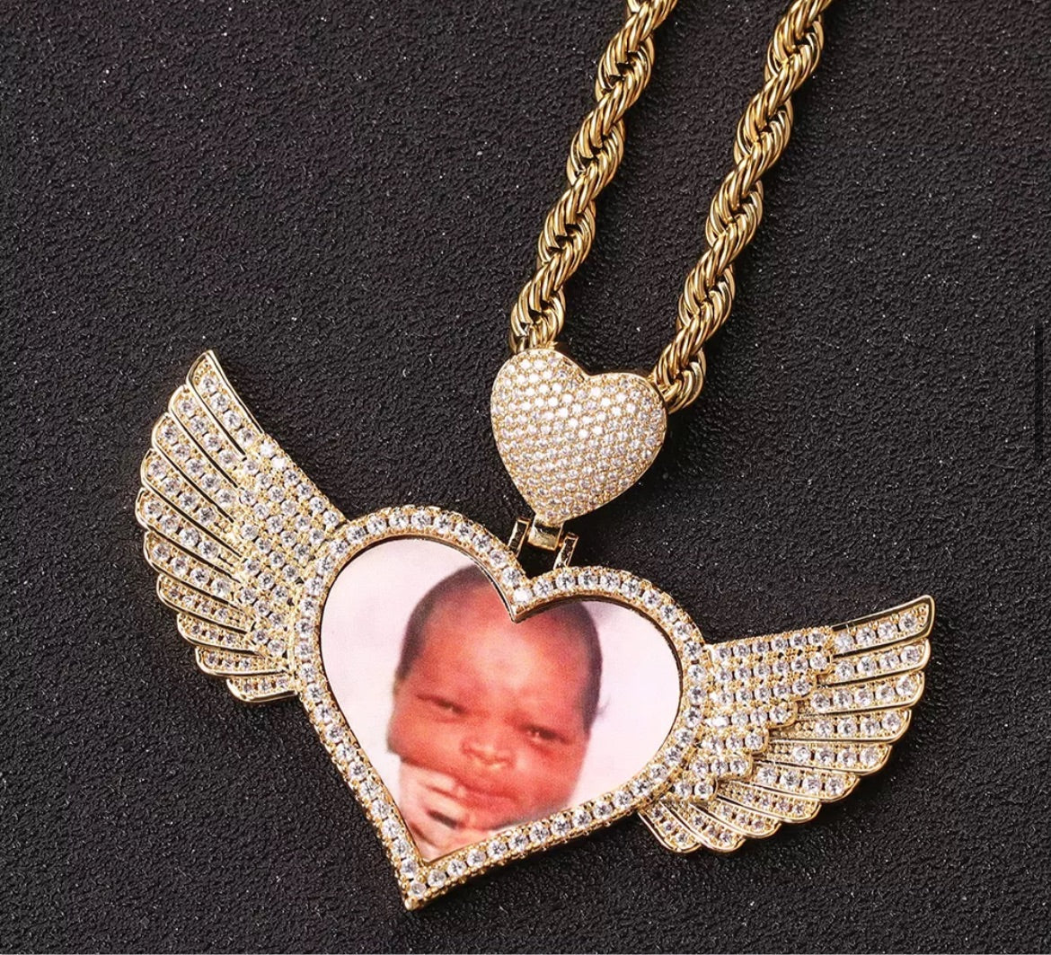 Double Heart Wing Memory Necklace