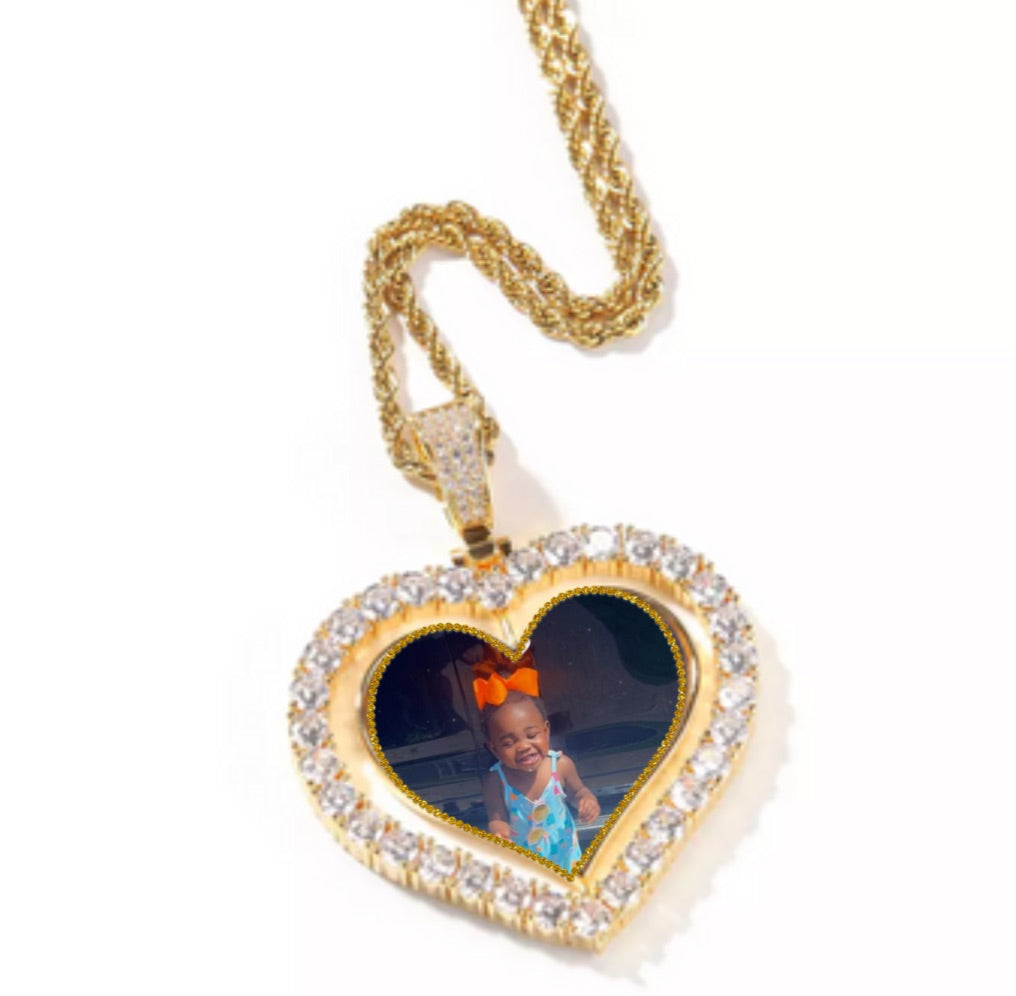 Double Face Heart Photo Necklace