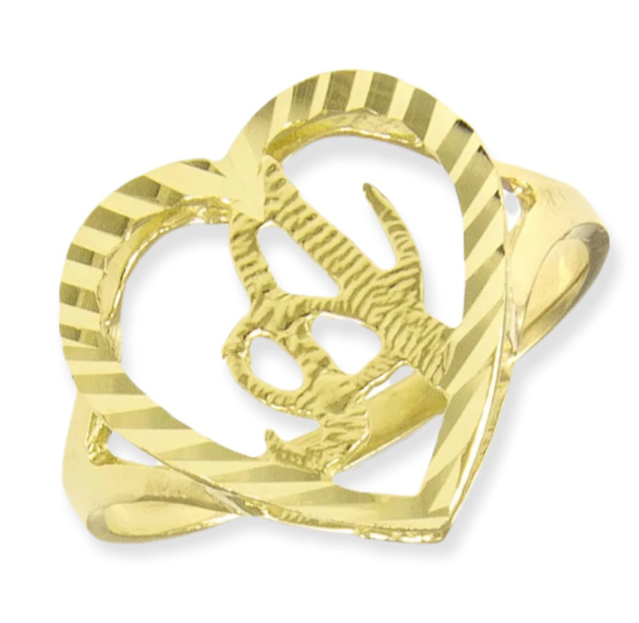 10K Gold Heart Initial Ring