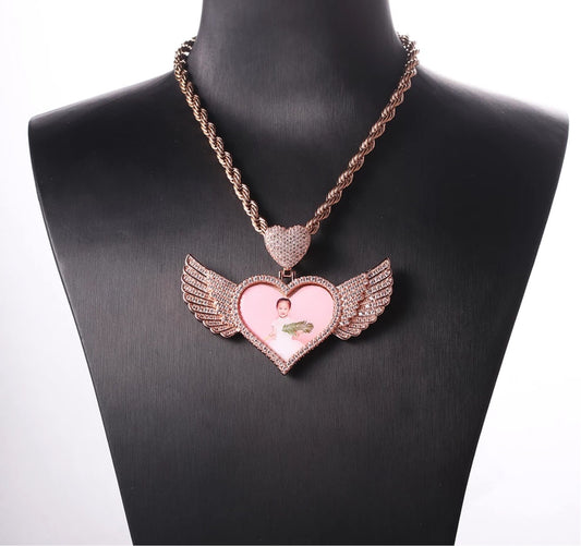 Double Heart Wing Memory Necklace