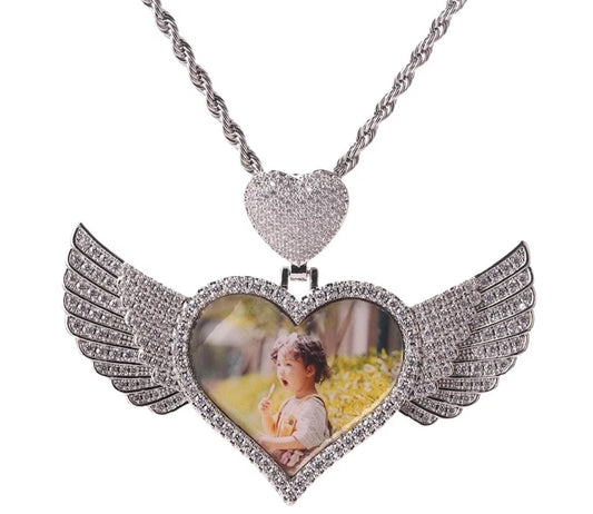 Double Heart Wing Memory Necklace